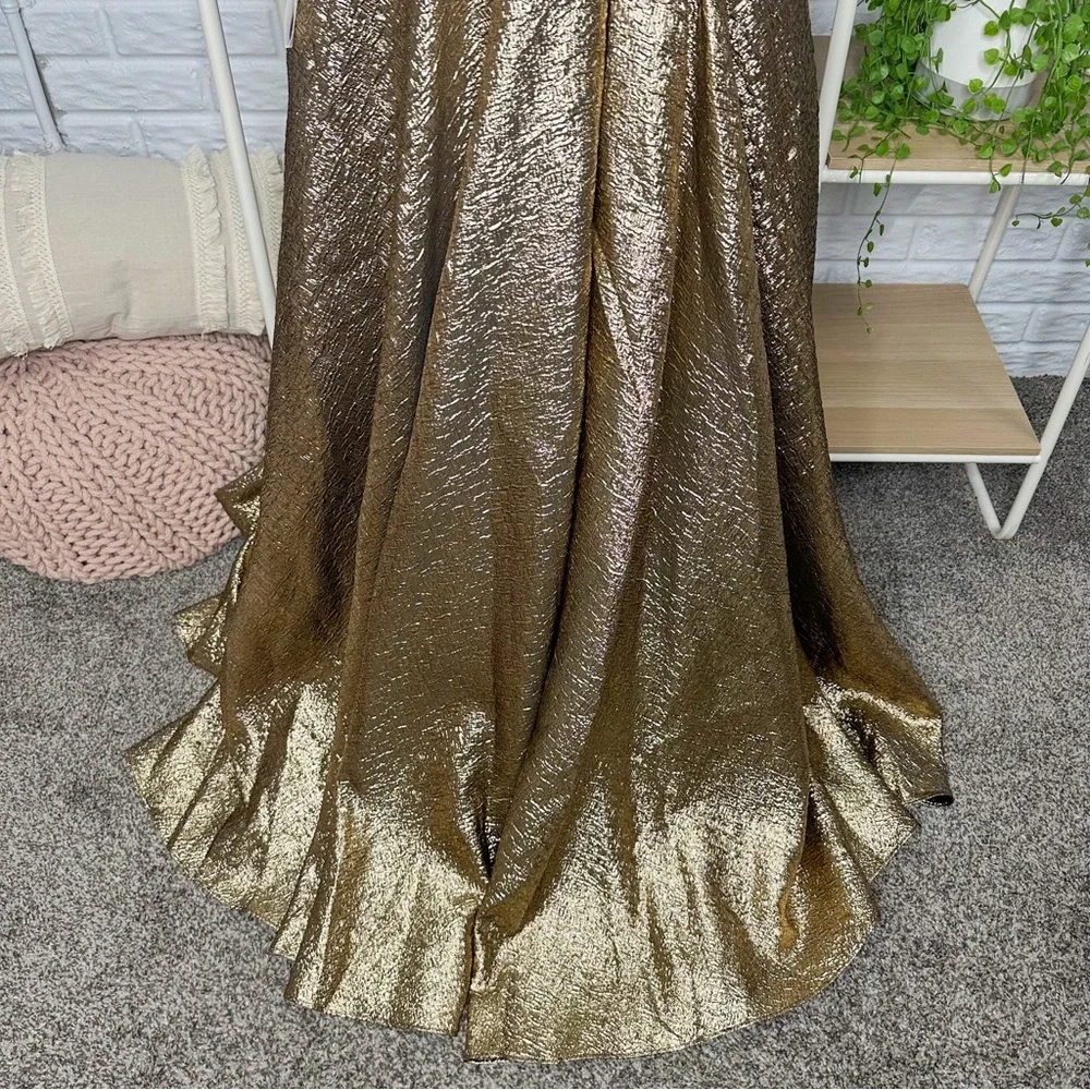 Mac Duggal 67297 New One Shoulder Metallic Ballgown Antique Bronze (12) - Picture 6 of 9
